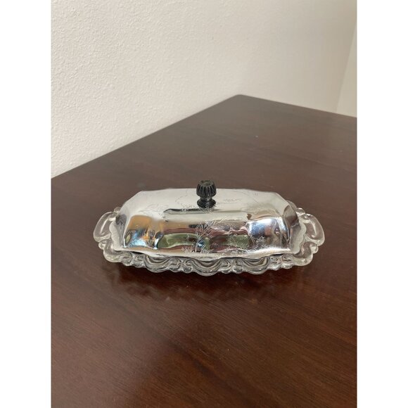 Vintage Butter Dish With Glass Insert & Stainless Steel Lid - Picture 2 of 5